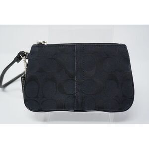 Coach Vintage Y2K Black Signature Small Wristlet with Blue Fabric Lining